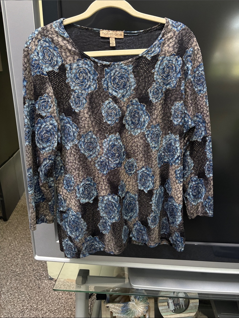 Notations Black and Blue Floral Long-Sleeve Top
